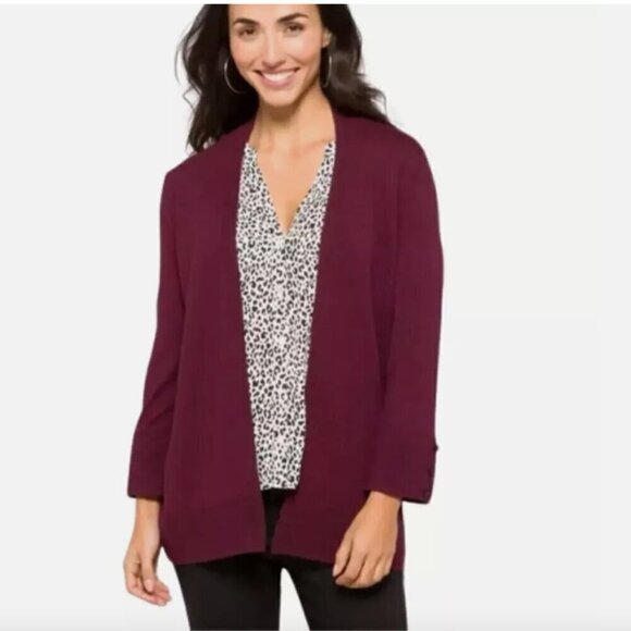 Evolution By‎ Cyrus Ancho Chile Burgundy Myna Button Sleeve Open Cardigan Medium - Picture 2 of 12